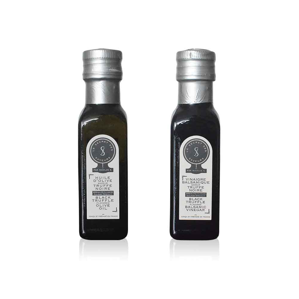 DUO – Olivenöl mit schwarzem Trüffel 100ml  & Balsamico-Essig mit schwarzem Trüffel 100ml